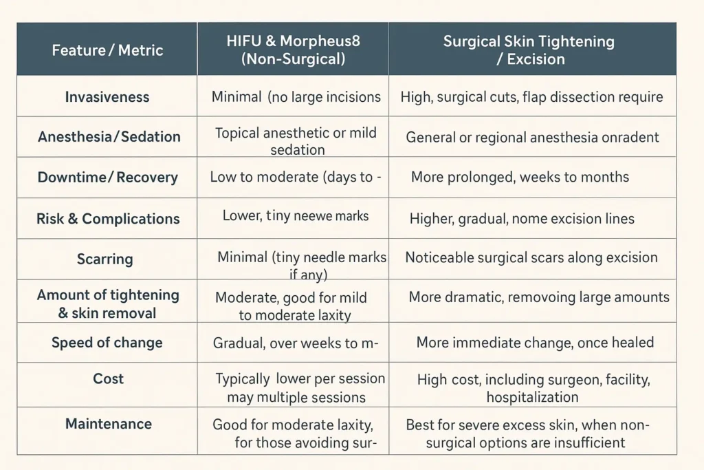 The Science of Skin Tightening 2 Table of skin tightening Berkshire benefits compared to surgical options